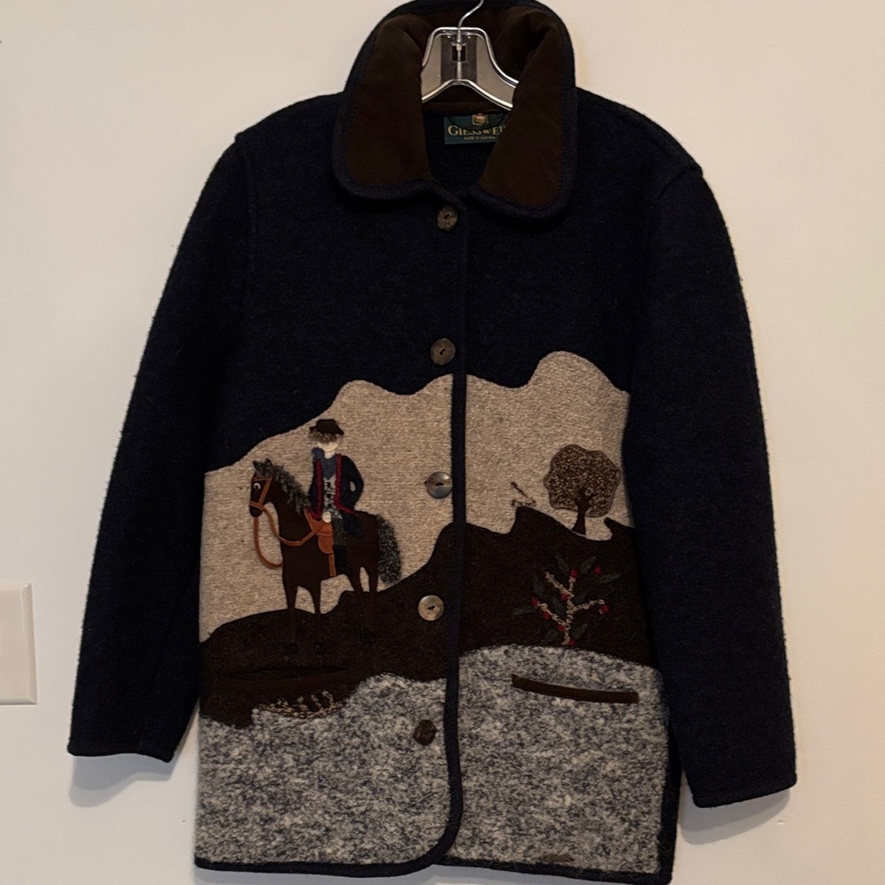 Giesswein Ladies Boiled wool coat with a great horse design on the front!